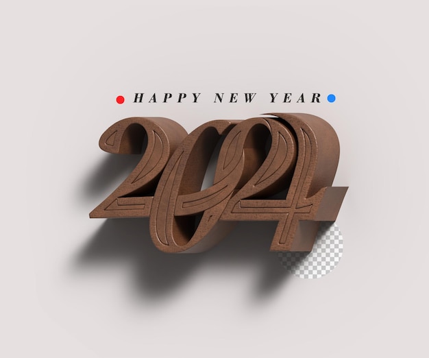 Free PSD 2024 happy new year lettering typographical transparent psd