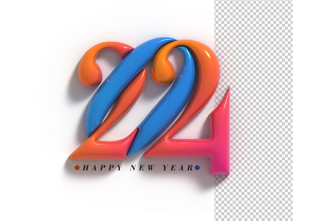 Free PSD 2024 happy new year lettering typographical transparent psd