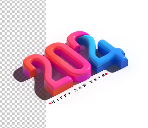 Free PSD 2024 happy new year lettering typographical transparent psd