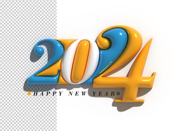 Free PSD 2024 happy new year lettering typographical transparent psd