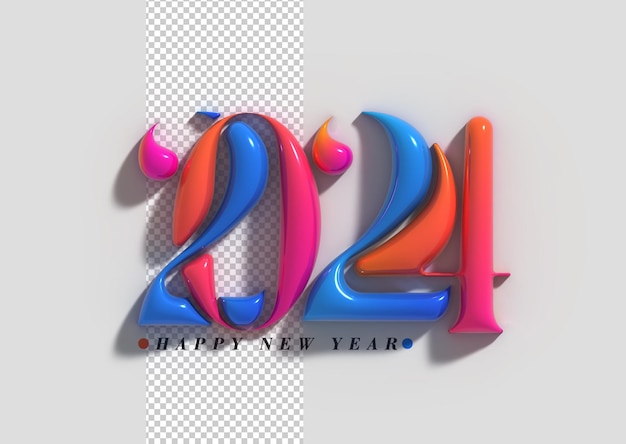 Free PSD 2024 happy new year lettering typographical transparent psd