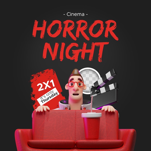 2x1 scary movie promotion. 3d illustration