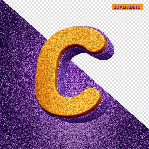 Free PSD 3d alphabet letter c with orange and violet glitter texture