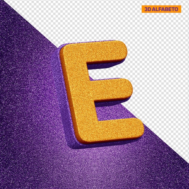 Free PSD 3d alphabet letter e with orange and violet glitter texture