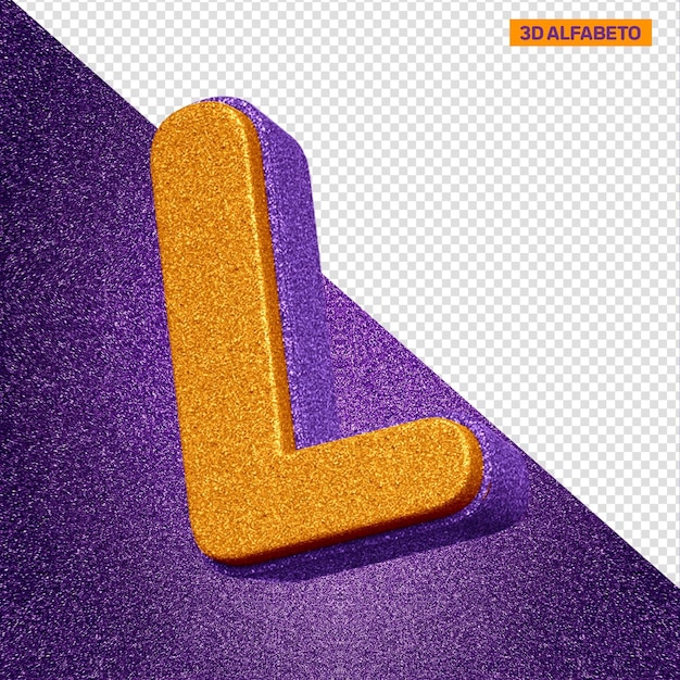 Free PSD 3d alphabet letter l with orange and violet glitter texture