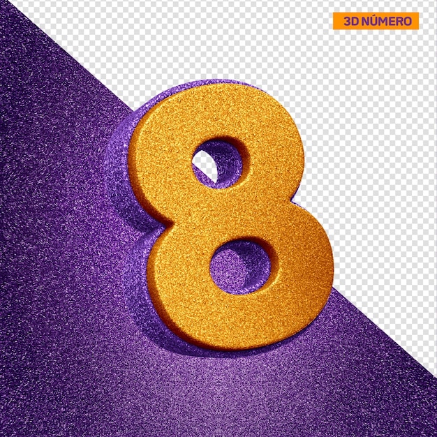 Free PSD 3d alphabet number 8 with orange and violet glitter texture