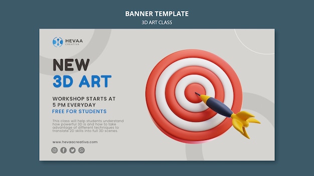 Free PSD 3d art class banner template