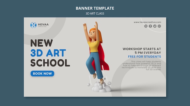 Free PSD 3d art class  horizontal banner