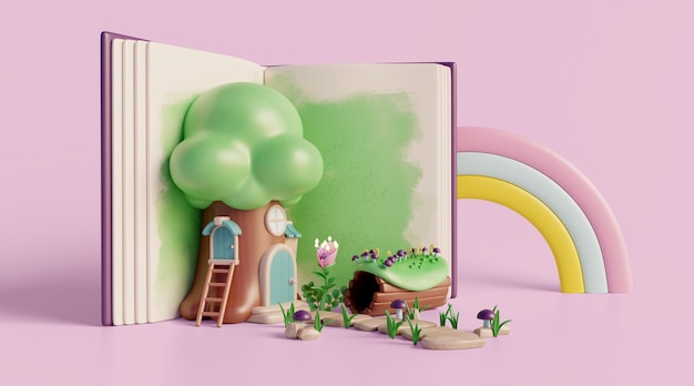 3d background with fairytale reading children's book