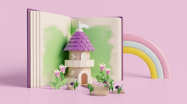 Free PSD 3d background with fairytale reading children's book