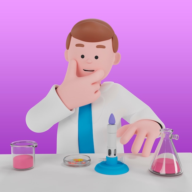 3d background with scientist experimenting in laboratory