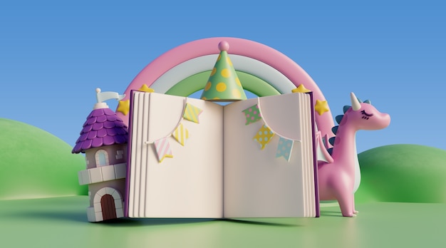 3d birthday background with fairytale elements