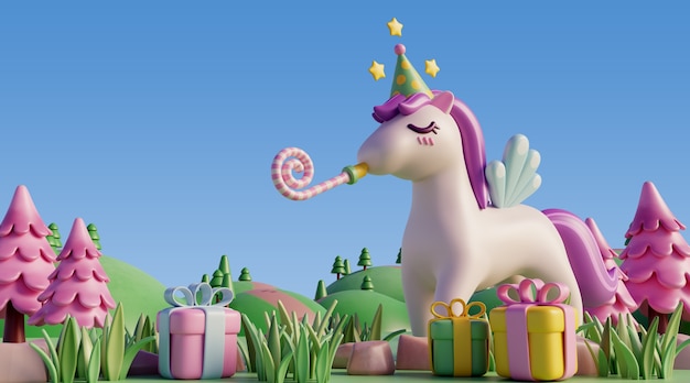 3d birthday background with fairytale elements