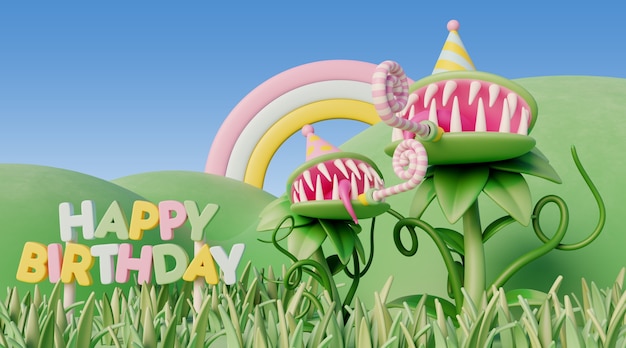 Free PSD 3d birthday background with fairytale elements