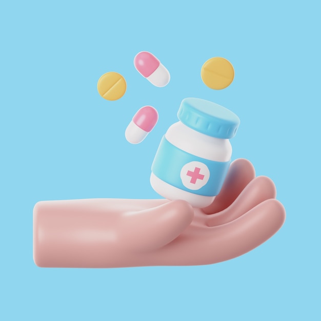 3d cancer icon with medicine bottle