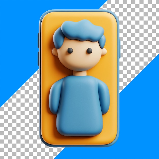 Free PSD 3d cartoon character in smartphone display with vibrant background