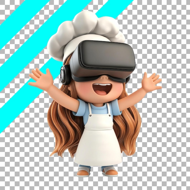 Free PSD 3d cartoon girl baker with vr headset on transparent background