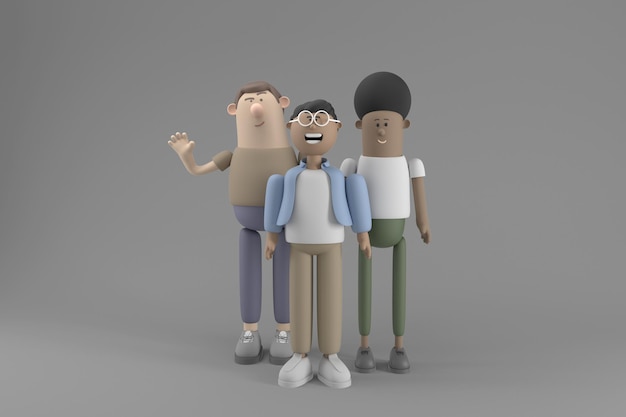 Free PSD 3d character group of young men with business concept