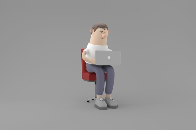 3D character young man with business concept