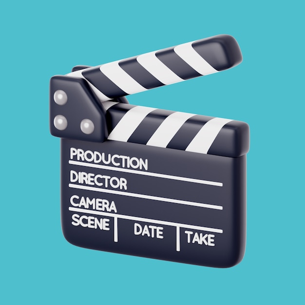 Free PSD 3d cinema icon illustration with clapperboard