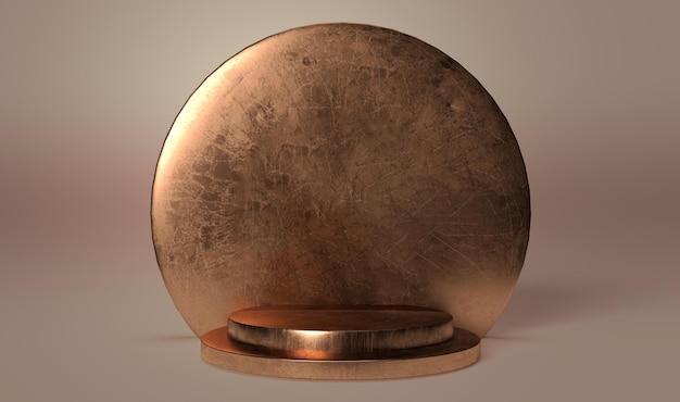 Free PSD 3d circular bronze podium on a light background