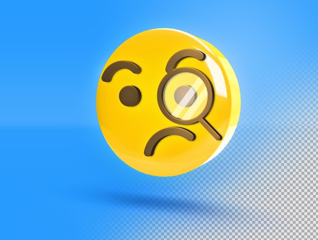 Free PSD 3d circular emoji with magnifying glass and suspicious face