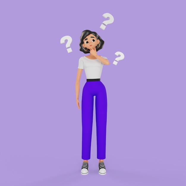 Free PSD 3d confused woman with question marks