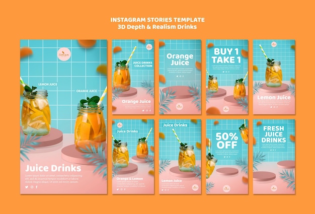 Free PSD 3d depth and realism drinks instagram stories