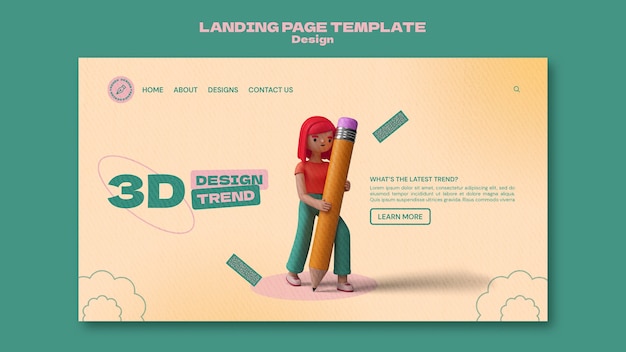 Free PSD 3d design landing page template