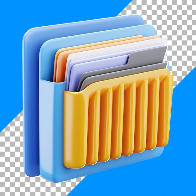 Free PSD 3d digital folder with colorful documents and transparent background