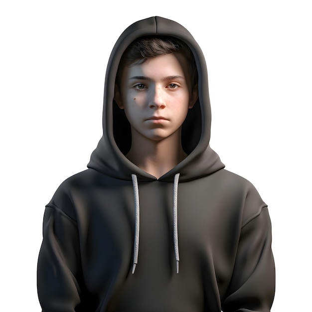 Free PSD 3d digital render of a teenager in a hoodie isolated on white background