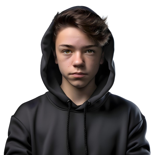 Free PSD 3d digital render of a teenager with a hood isolated on white background