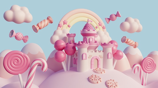 Free PSD 3d dreamscape with clouds and fairytale elements