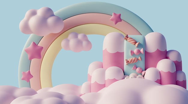 Free PSD 3d dreamscape with clouds and fairytale elements