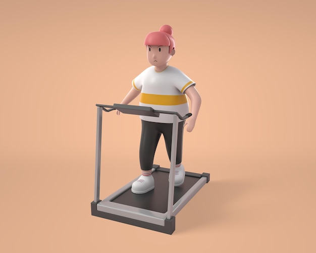 3d Fat woman runing on run machine character