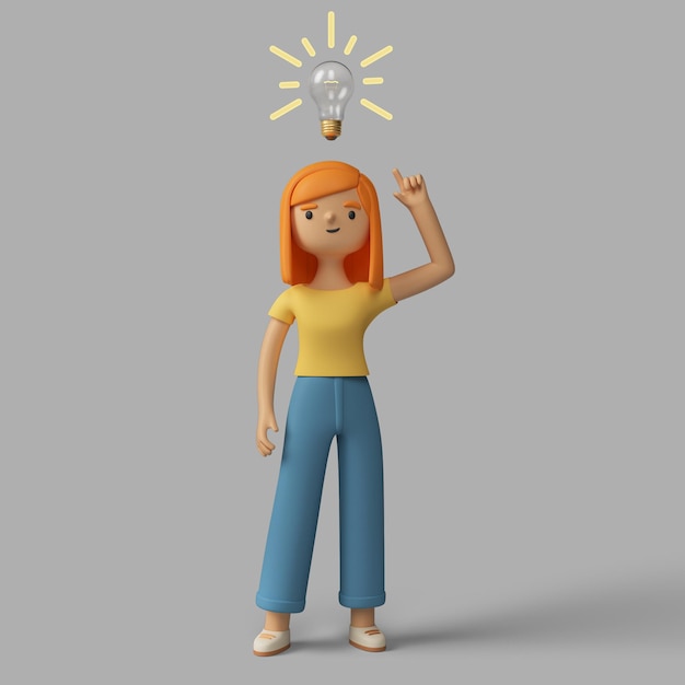 3d female character having an idea