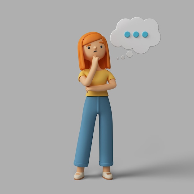 Free PSD 3d female character thinking about something