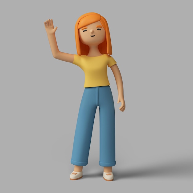 3d female character waving