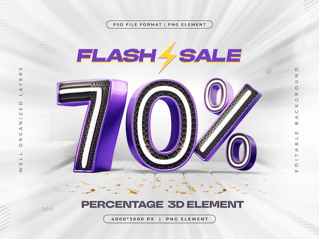 Free PSD 3d flash sale logo with 70 percent discount offer 3d render illustration