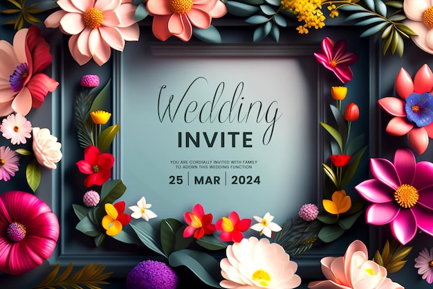 Free PSD 3d floral style modern wedding invitation greeting cards elegant vintage style