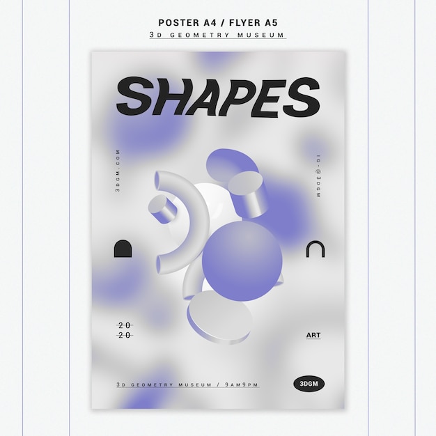 3d geometrical shapes poster template