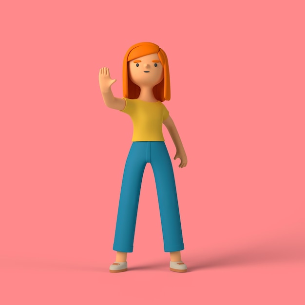 Free PSD 3d girl character doing the stop sign