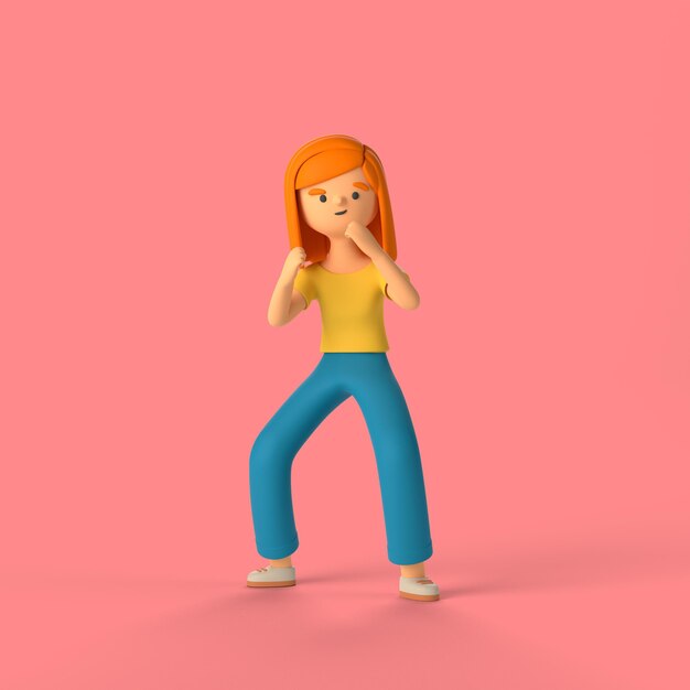 3d girl character ready to fight