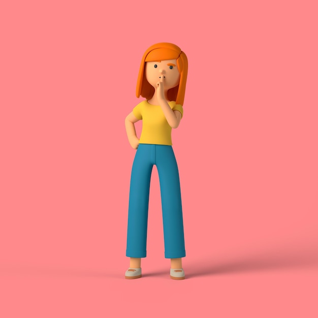 3d girl character thinking deeply