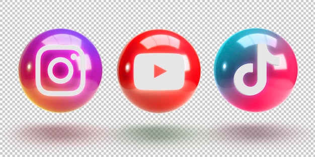 3D glowing spheres with social media logos