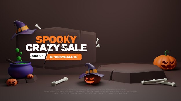 3d Halloween Promotion Discount Sale Podium