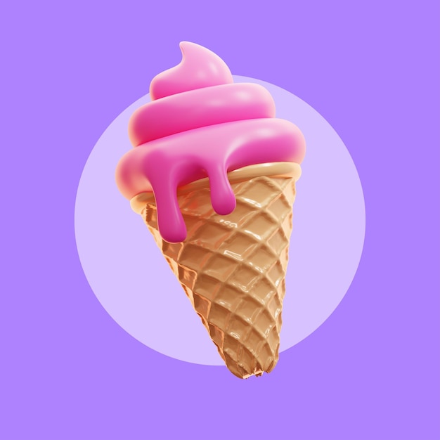 Free PSD 3d ice cream cone cartoon vector icon illustration drink food icon isolated flat vector