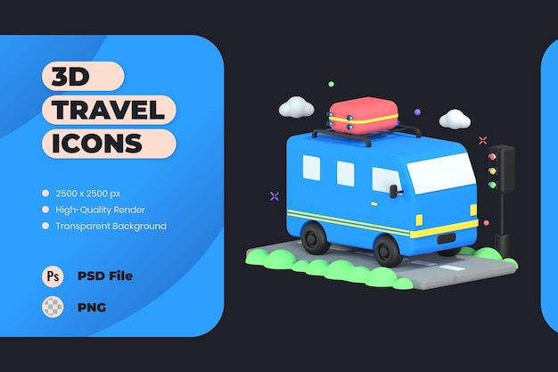 3D Icon Illustration Bus Transportation Vehicle