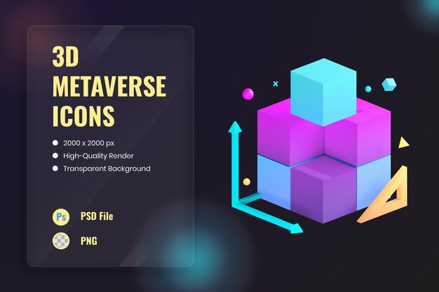 3D Icon Illustration Cube Model Dimension