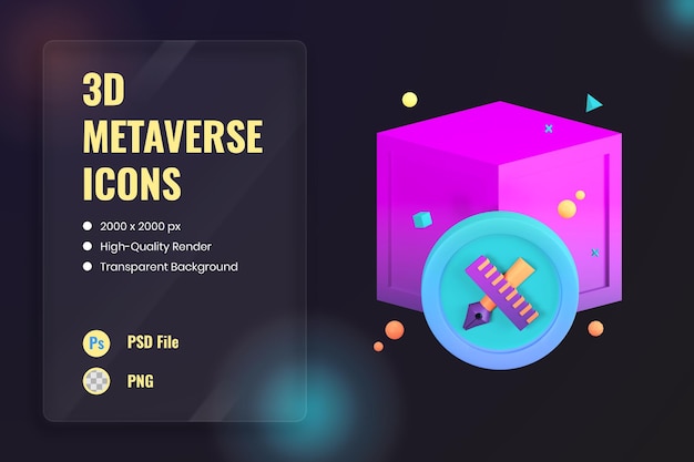 Free PSD 3d icon illustration cube model dimension